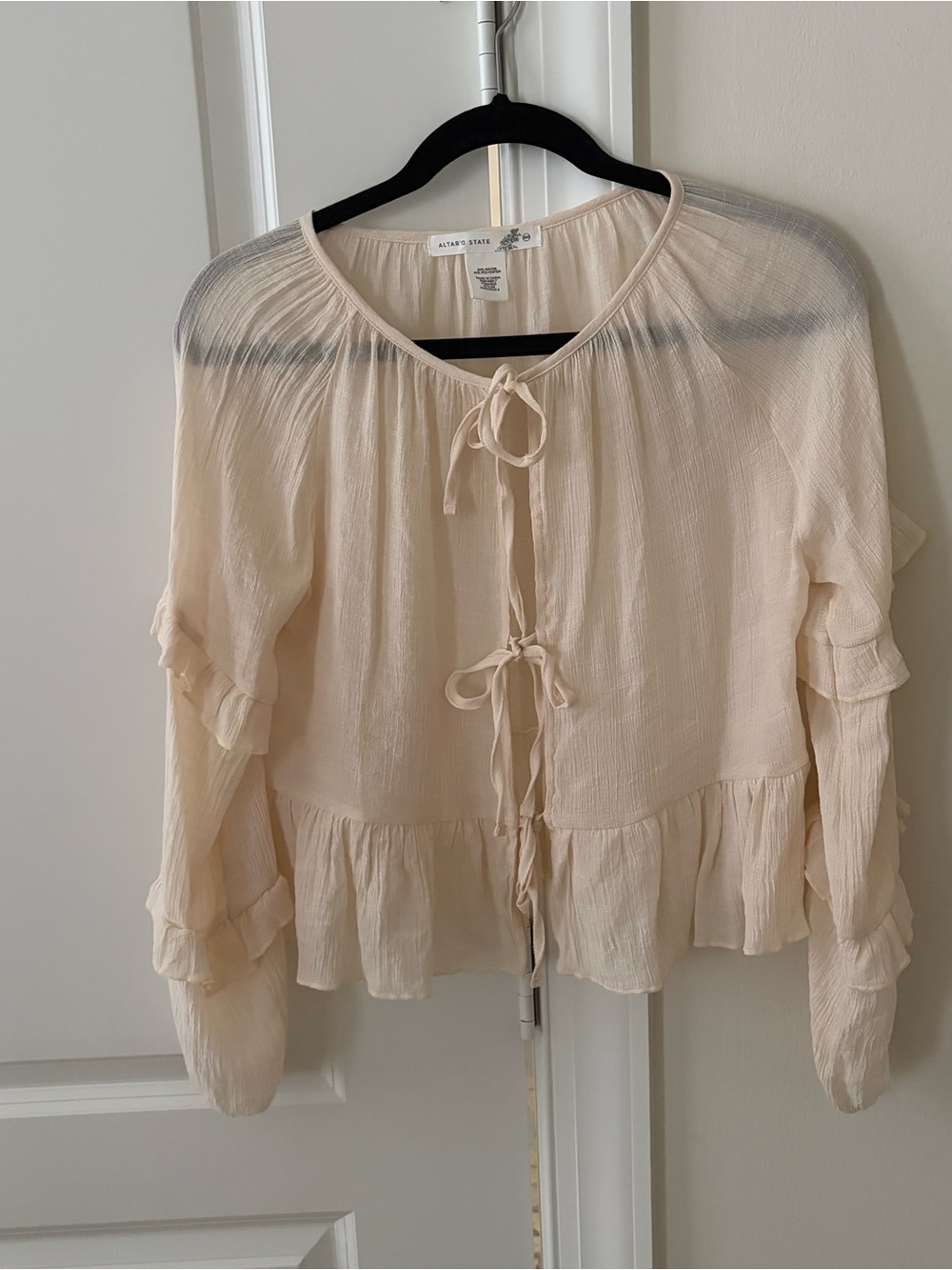 Altar'd State Cream Ruffle Tie-Front Blouse